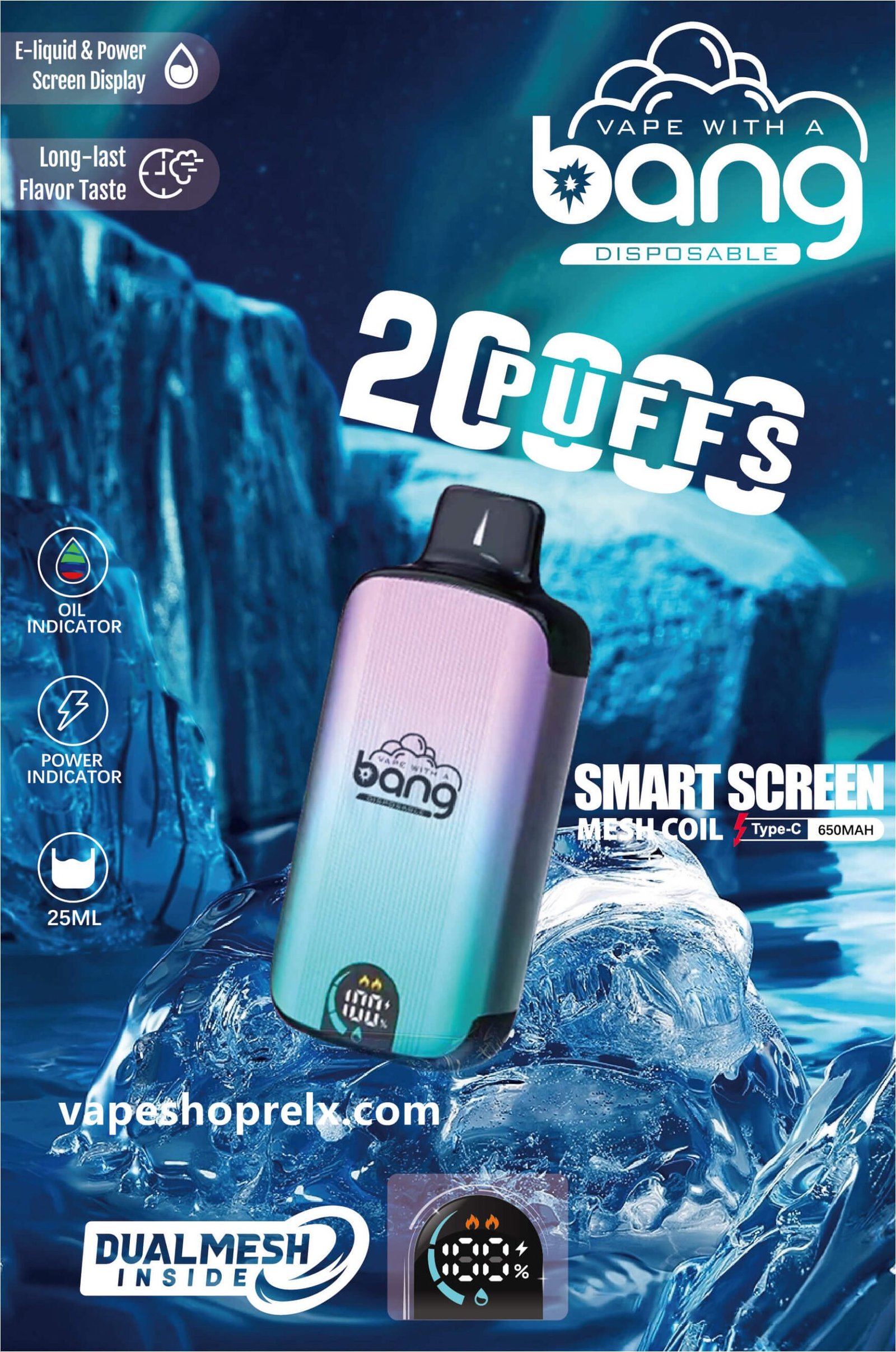 BANG DUALMESH 20000 Puffs一次性拋棄式電子煙｜LED顯示屏持久續航可充電-2